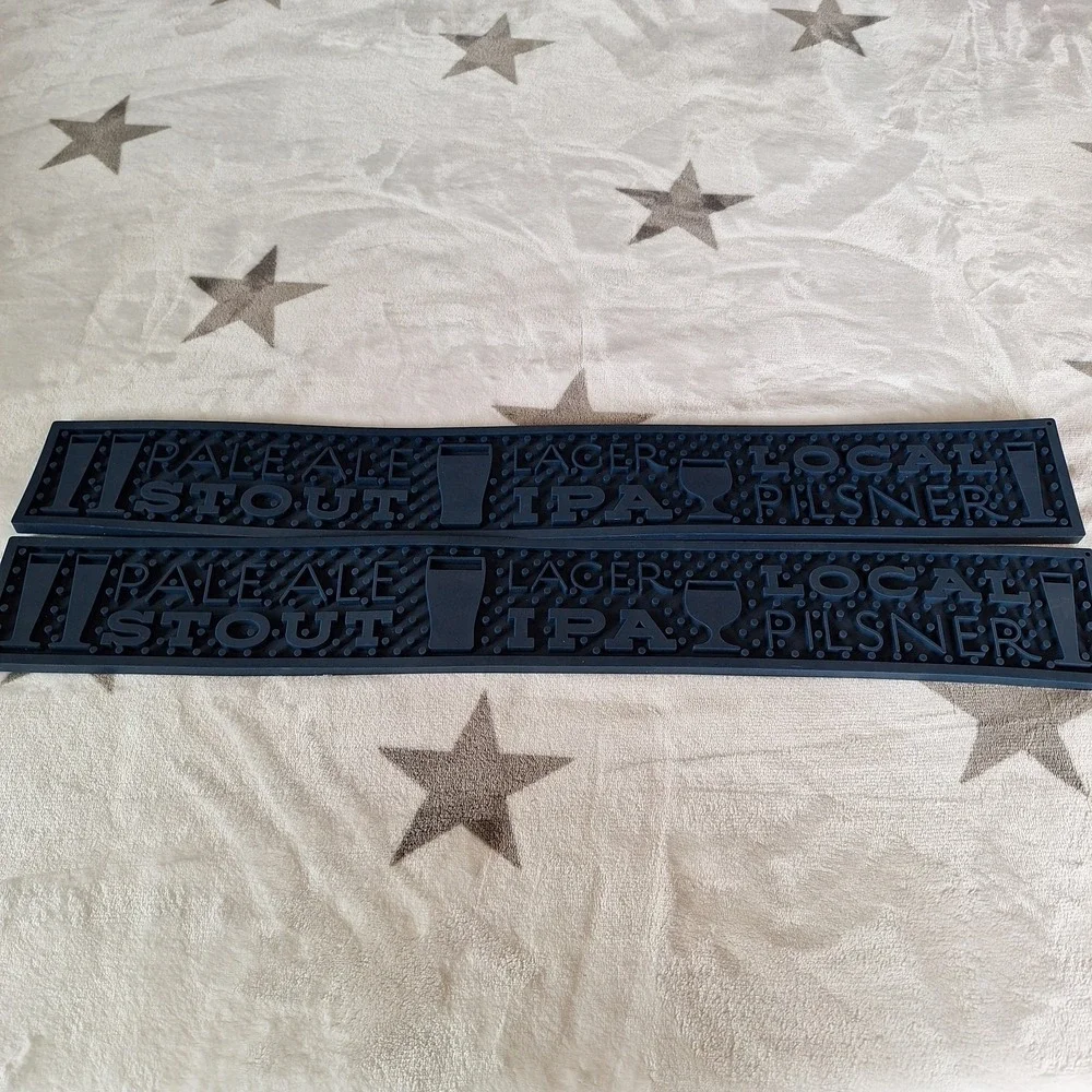 Lot‎ of 2 Navy Blue Bar Mats Silicone Rubber Non Slip Barware Man-Cave Beer